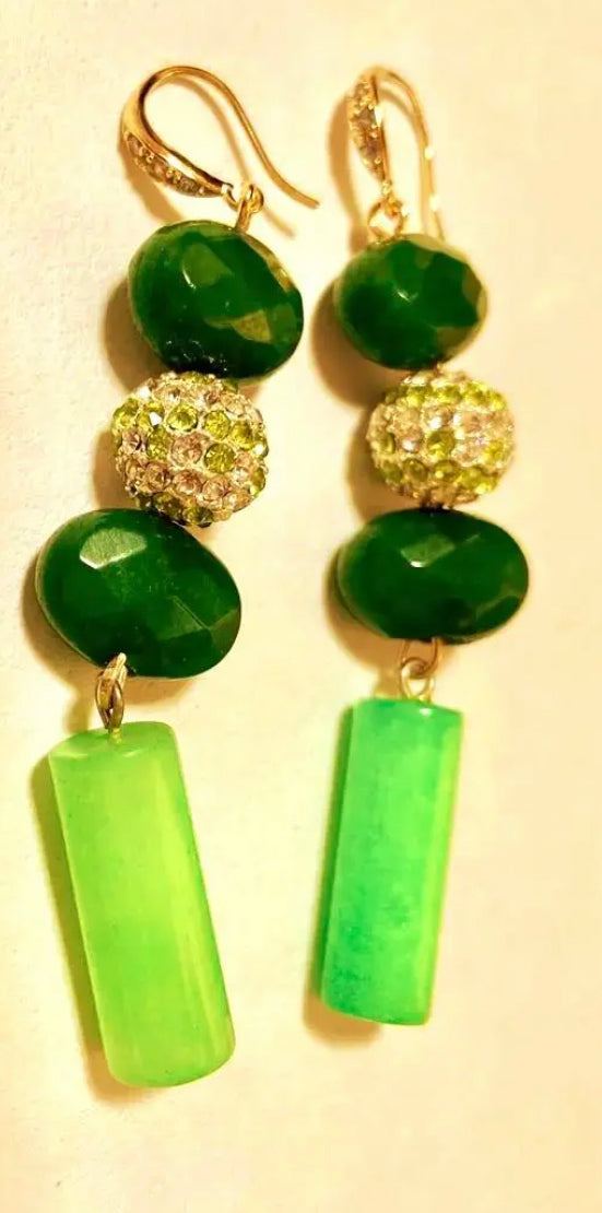 Green gemstones hoops, earrings 緑の宝石ピアス TokyoBegums