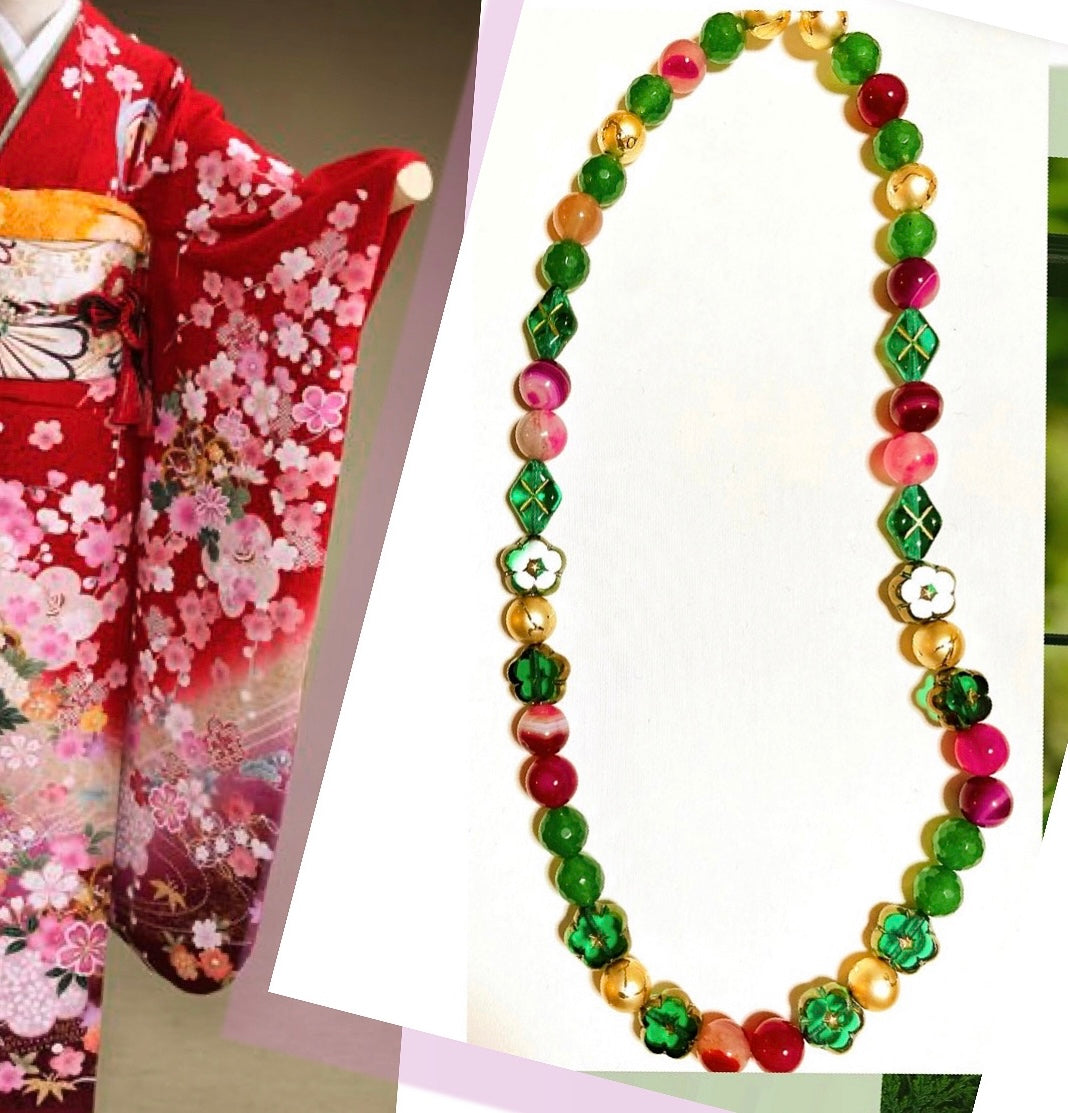 カラフルなビーズと宝石のネックレス ,colorful beads gemstones combination necklace TokyoBegums