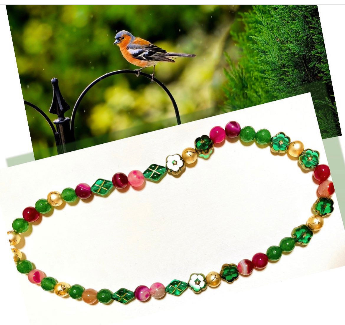 カラフルなビーズと宝石のネックレス ,colorful beads gemstones combination necklace TokyoBegums