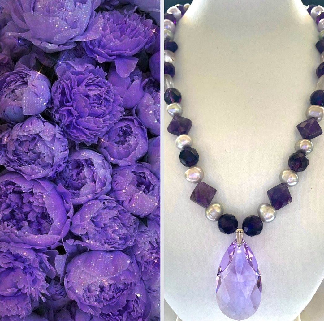 ✨✨✨Handmade #purple #grey shades beads #pearls necklace ! TokyoBegums