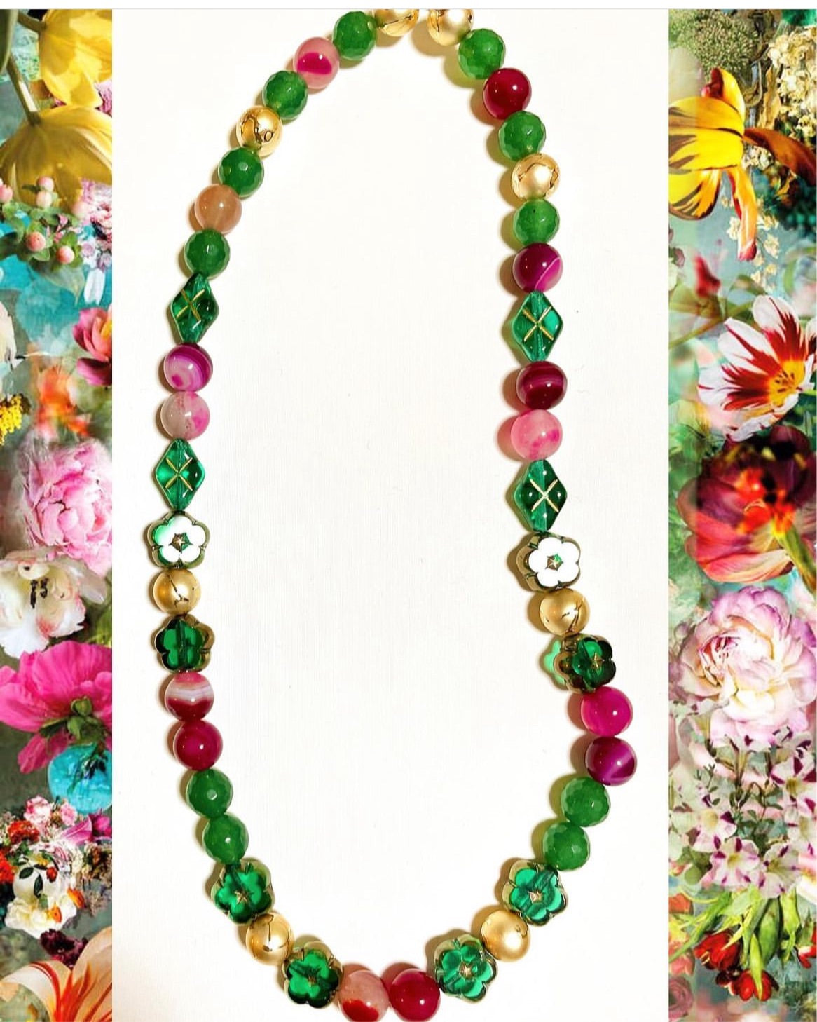 カラフルなビーズと宝石のネックレス ,colorful beads gemstones combination necklace TokyoBegums
