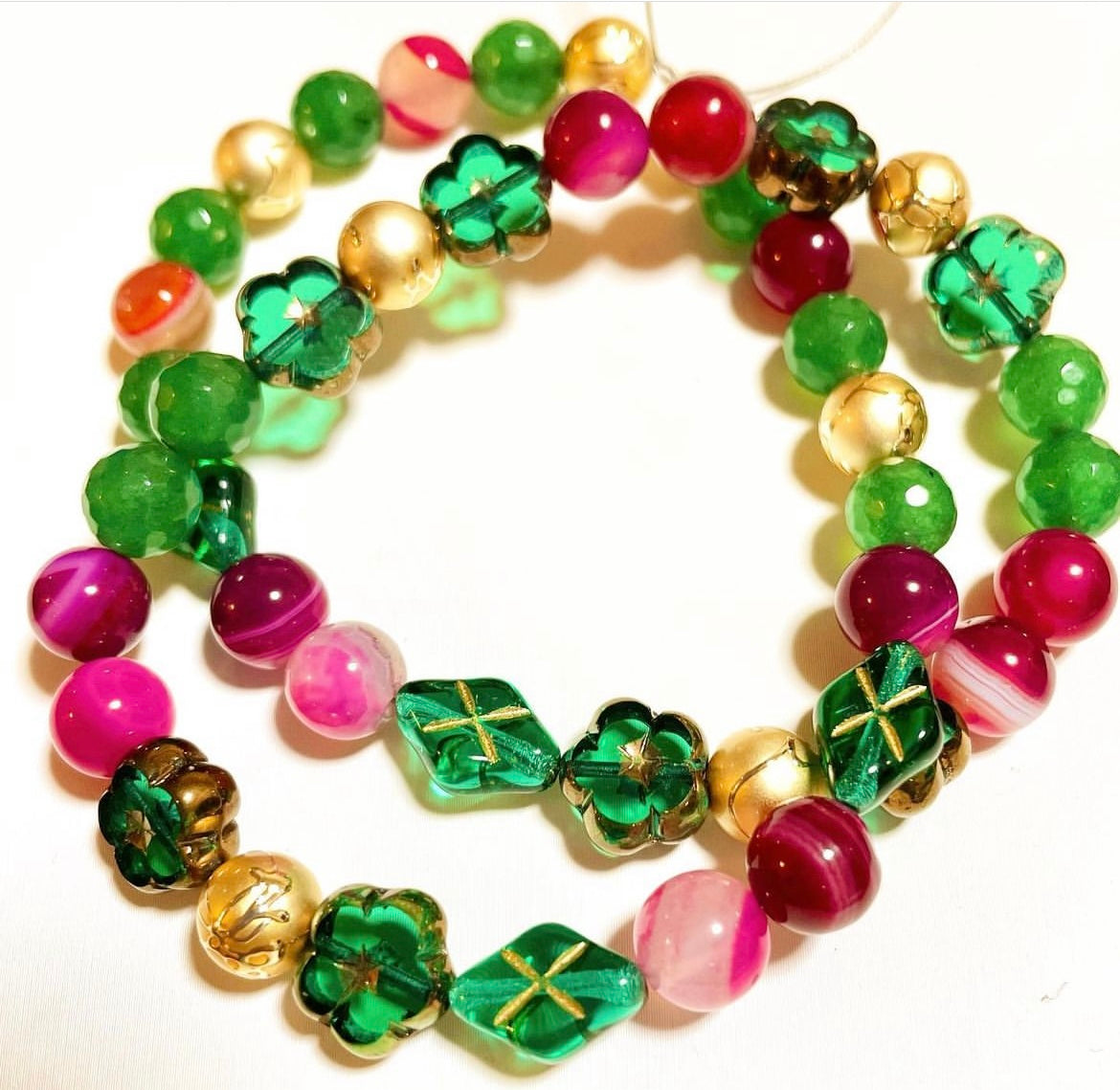 カラフルなビーズと宝石のネックレス ,colorful beads gemstones combination necklace TokyoBegums
