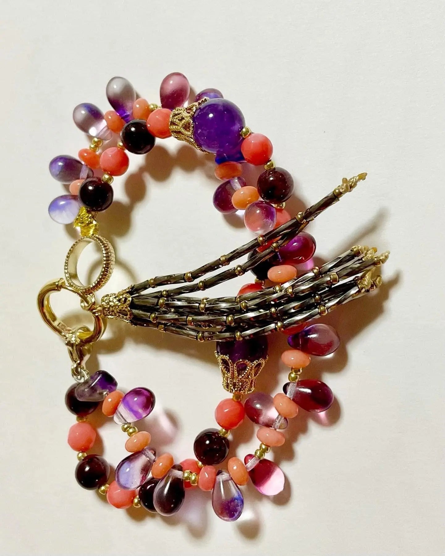 Peach/purple gold color beads bracelet TokyoBegums