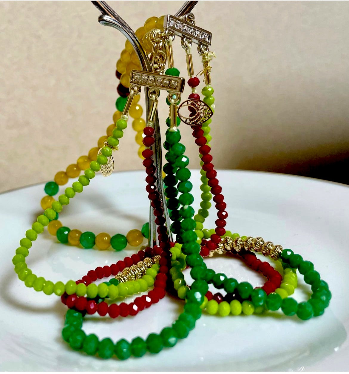 Handmade beads 3 colored layers necklace TokyoBegums