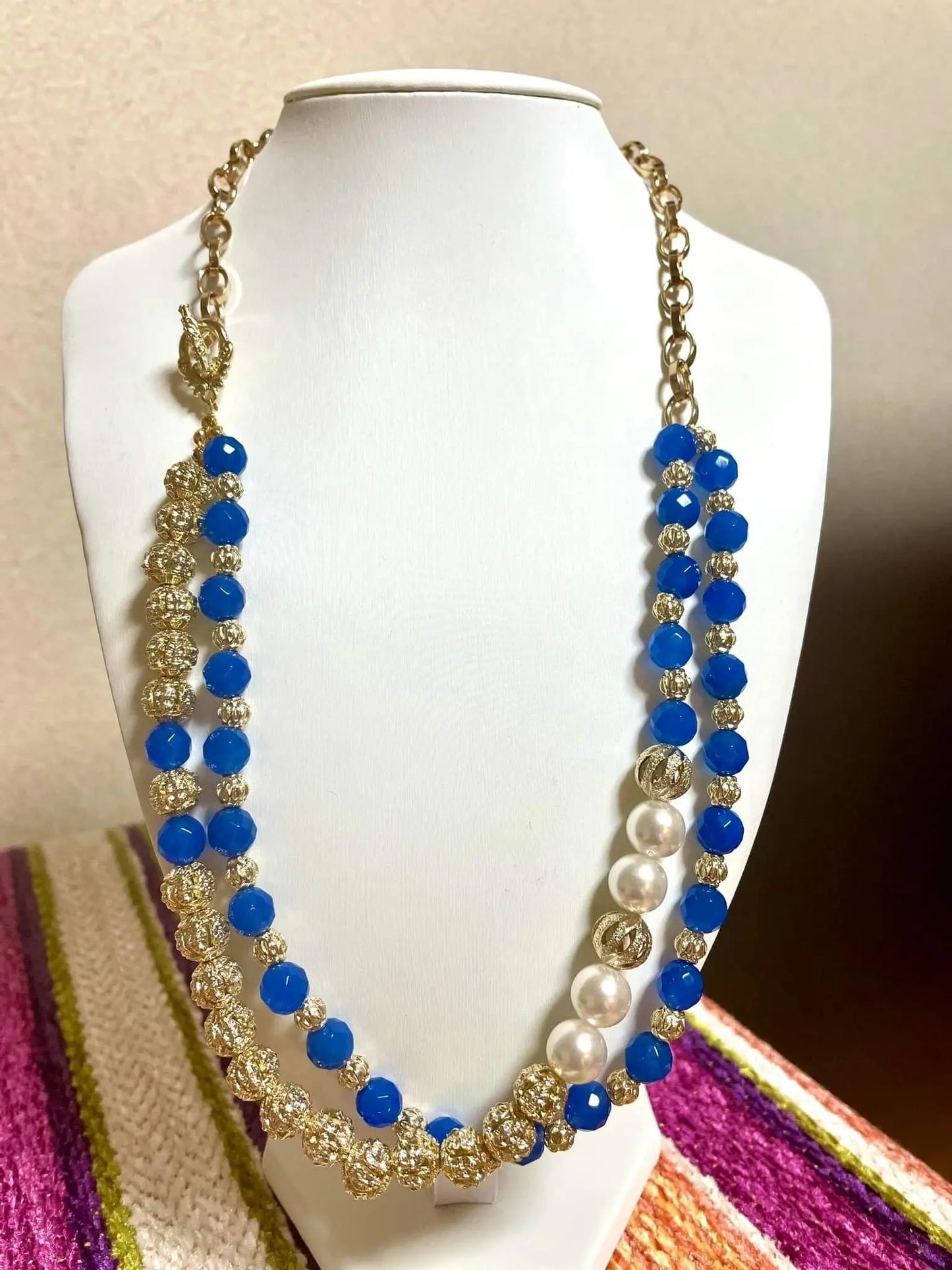 Blue and gold color beaded necklace TokyoBegums