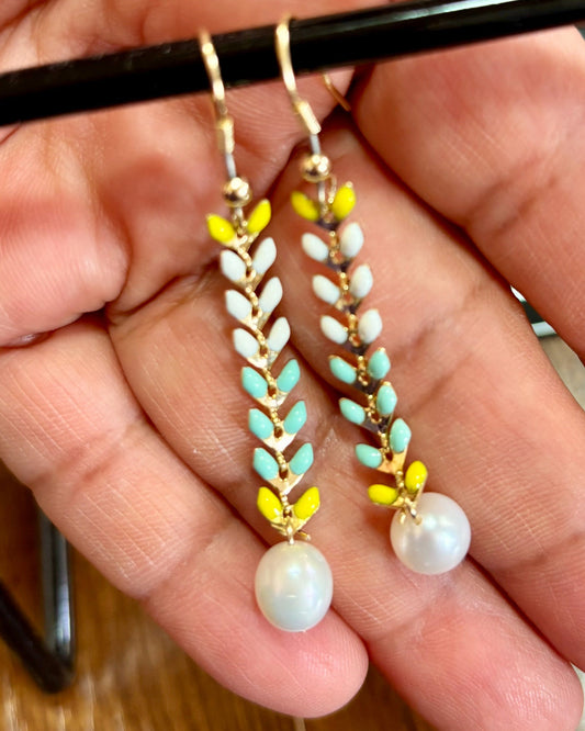 Handmade Lemon Leaf Drops earrings レモンリーフドロップ ピアス イヤリング TokyoBegums