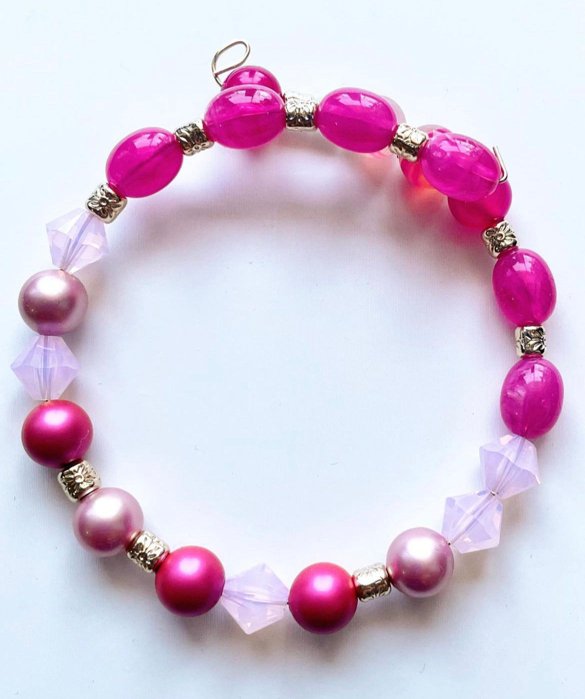 Handmade pink pearls , gold beads bracelet
