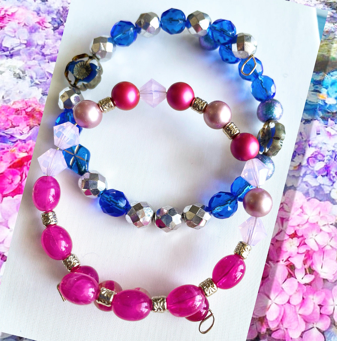 Handmade pink pearls , gold beads bracelet