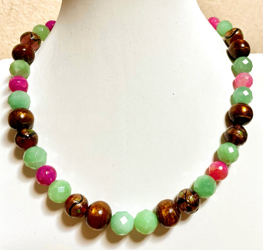 Brown gold and splash of color necklace