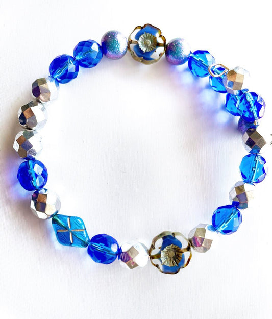 Handmade blue gemstones , silver beads bracelet