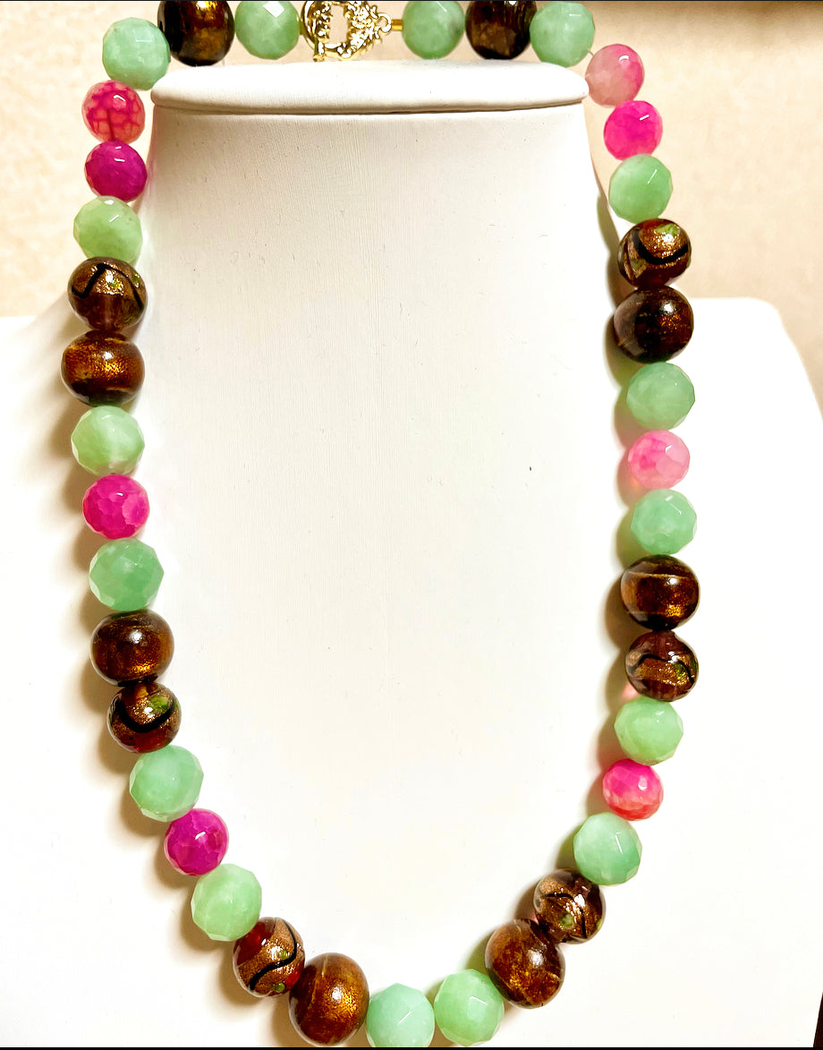 Brown gold and splash of color necklace