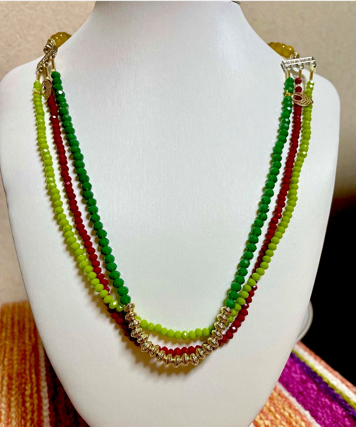 Handmade beads 3 colored layers necklace