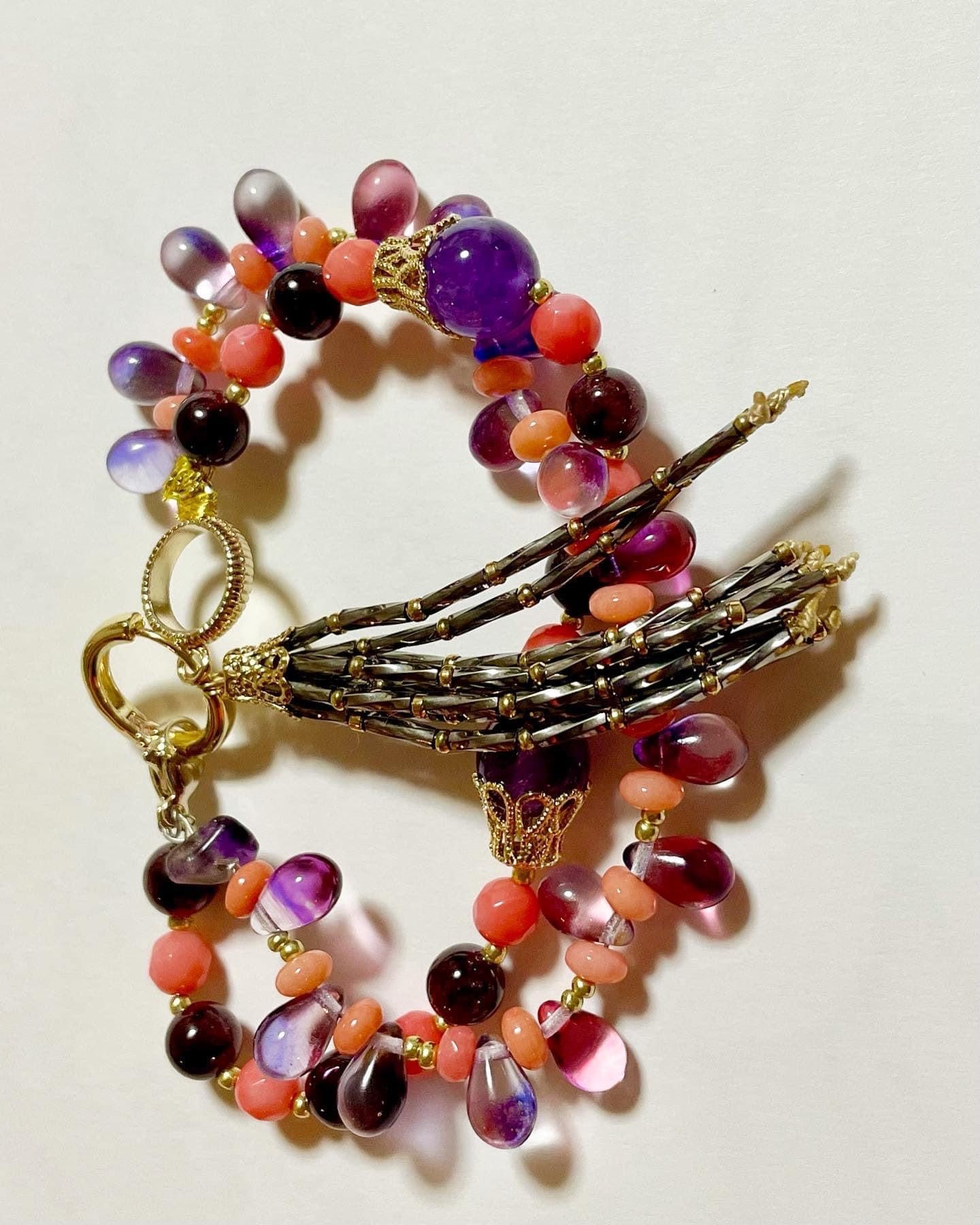 Peach/purple gold color beads bracelet
