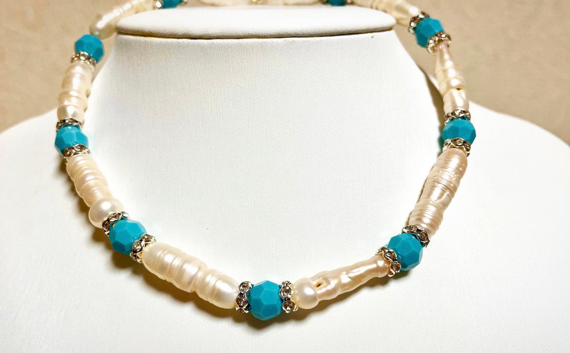 Fresh water pearls and turquoise beads