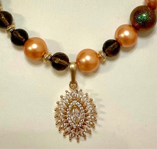 handmade fashion beads pearls  #necklace - brown  gold color